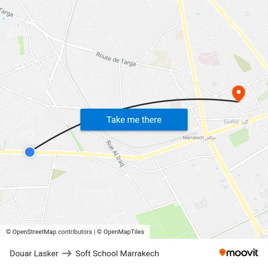 Douar Lasker to Soft School Marrakech map