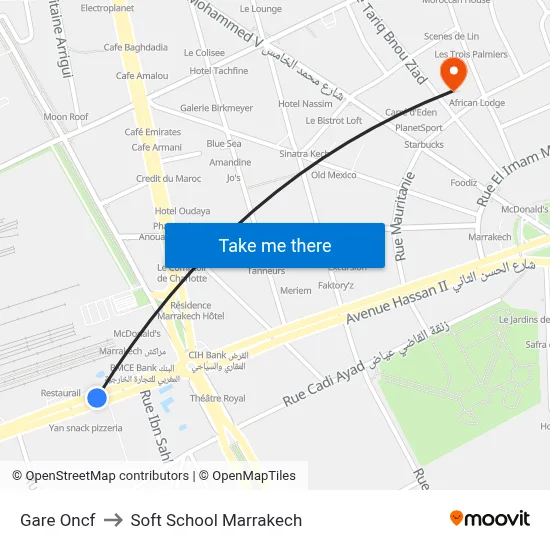 ONCF Station to Soft School Marrakech map