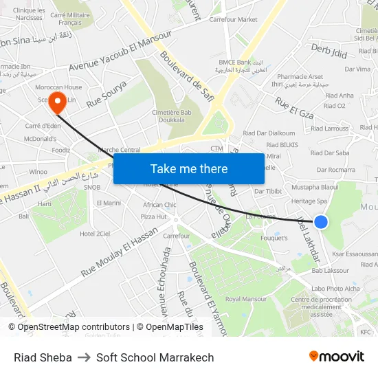 Riad Sheba to Soft School Marrakech map