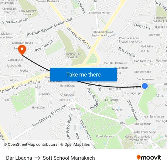 Dar Lbacha to Soft School Marrakech map