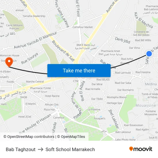 Bab Taghzout to Soft School Marrakech map