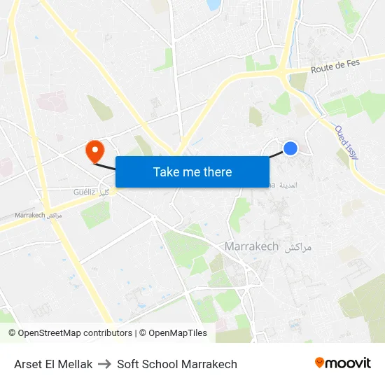 Arset El Mellak to Soft School Marrakech map