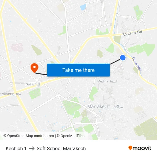 Kechich 1 to Soft School Marrakech map