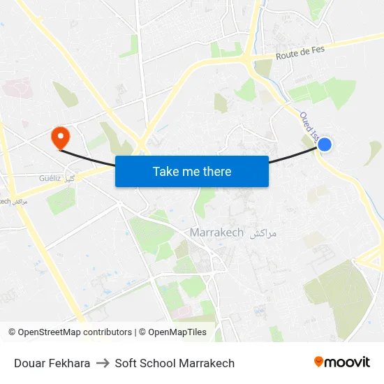 Douar Fekhara to Soft School Marrakech map