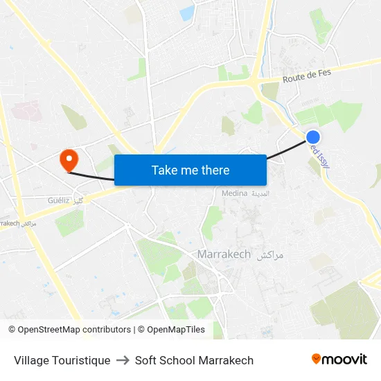 Village Touristique to Soft School Marrakech map