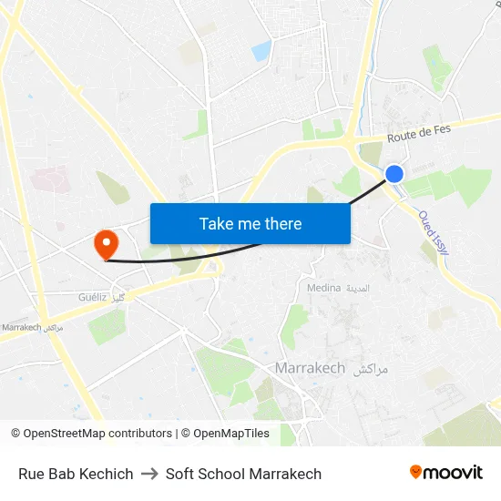 Bab Kechich Street to Soft School Marrakech map