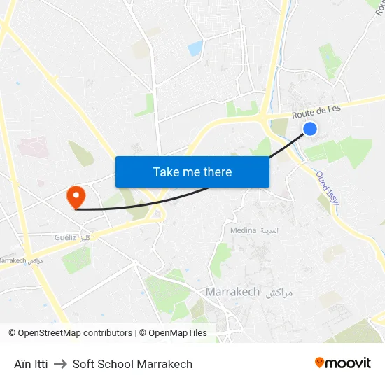 Aïn Itti to Soft School Marrakech map