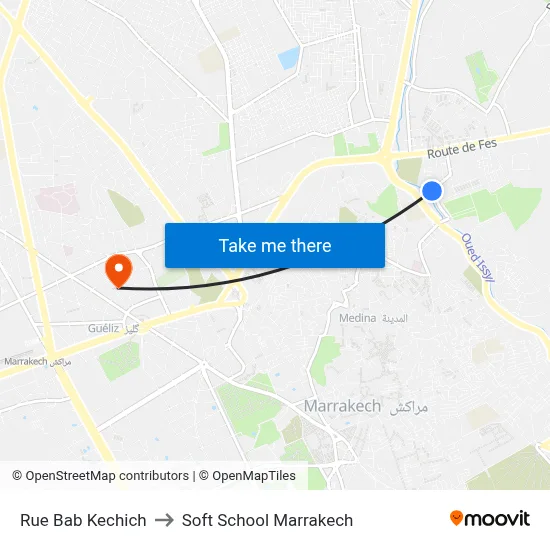 Bab Kechich Street to Soft School Marrakech map