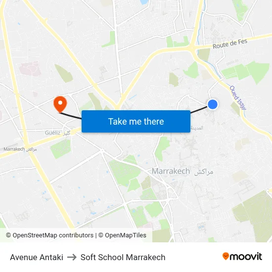 Avenue Antaki to Soft School Marrakech map
