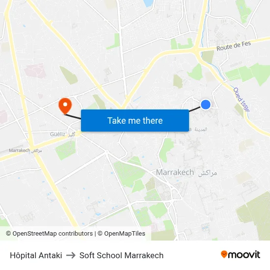 Antaki Hospital to Soft School Marrakech map