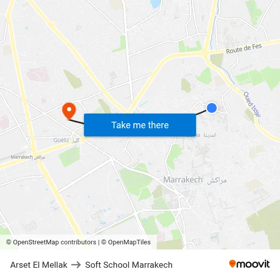 Arset El Mellak to Soft School Marrakech map