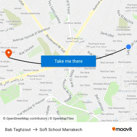 Bab Taghzout to Soft School Marrakech map
