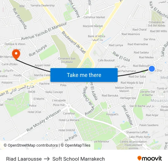 Riad Laarousse to Soft School Marrakech map