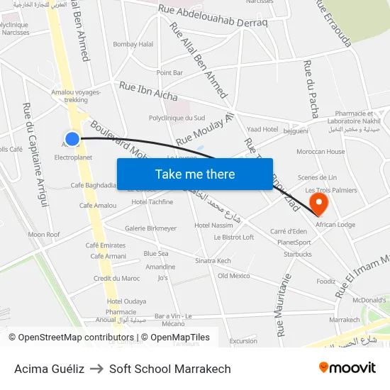 Acima Guéliz to Soft School Marrakech map