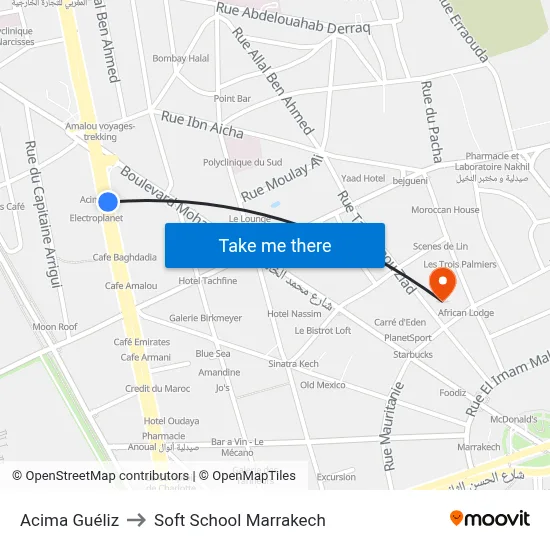 Acima Guéliz to Soft School Marrakech map