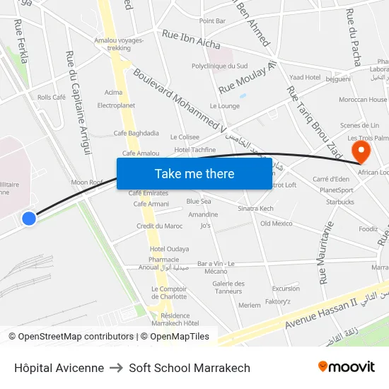 Hôpital Avicenne to Soft School Marrakech map