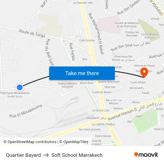 Bayard District to Soft School Marrakech map