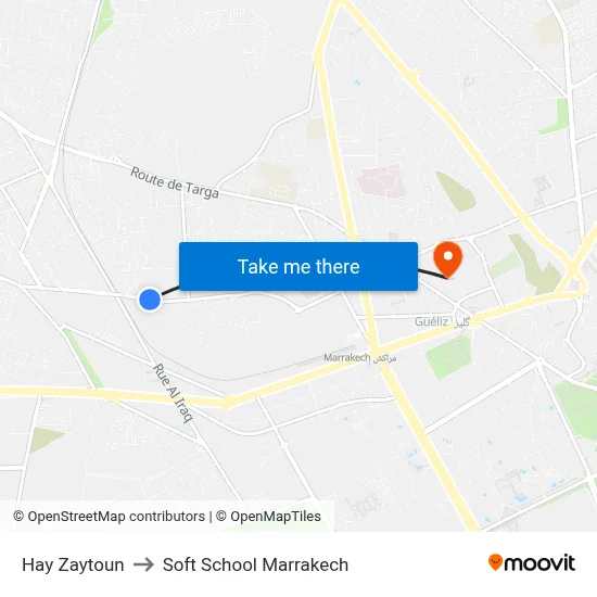 Hay Zaytoun to Soft School Marrakech map