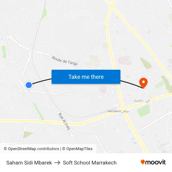 Saham Sidi Mbarek to Soft School Marrakech map