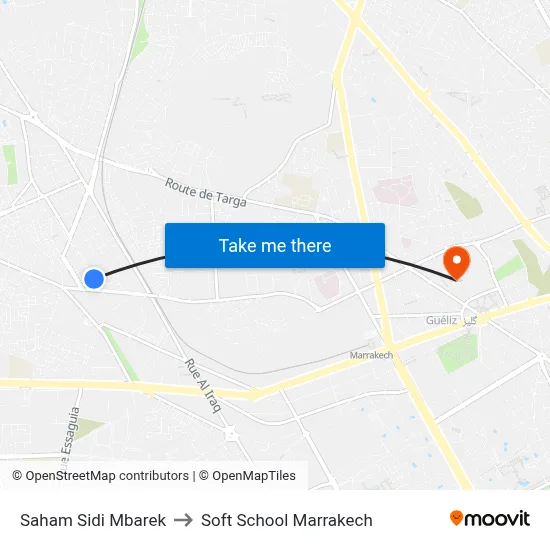 Saham Sidi Mbarek to Soft School Marrakech map