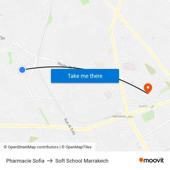 Sofia Pharmacy to Soft School Marrakech map