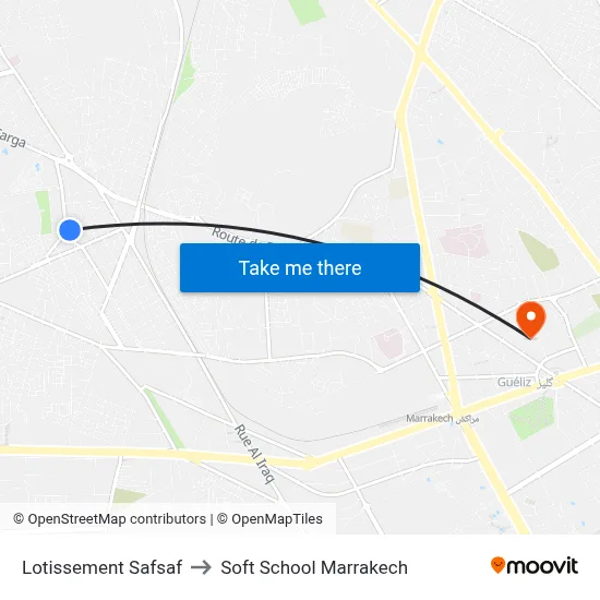 Lotissement Safsaf to Soft School Marrakech map