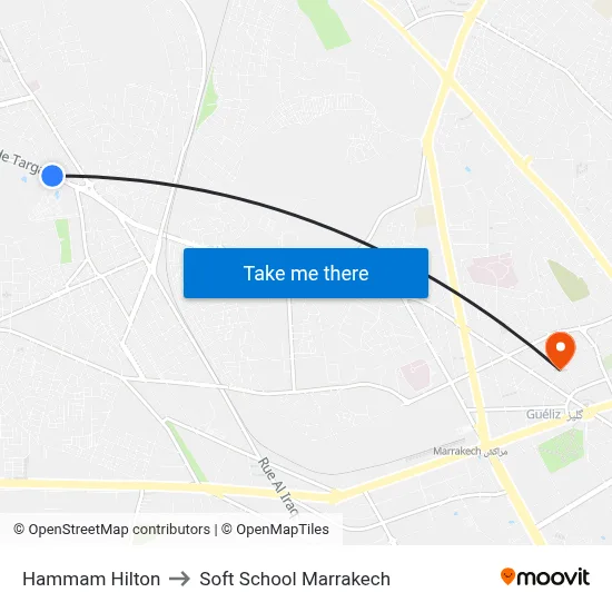 Hammam Hilton to Soft School Marrakech map