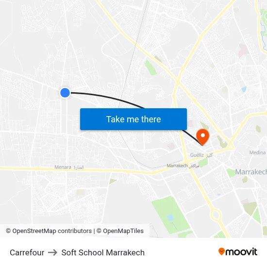 Carrefour to Soft School Marrakech map