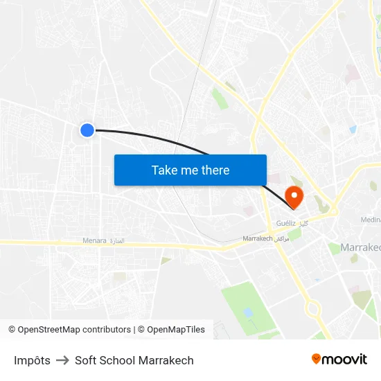 Impôts to Soft School Marrakech map