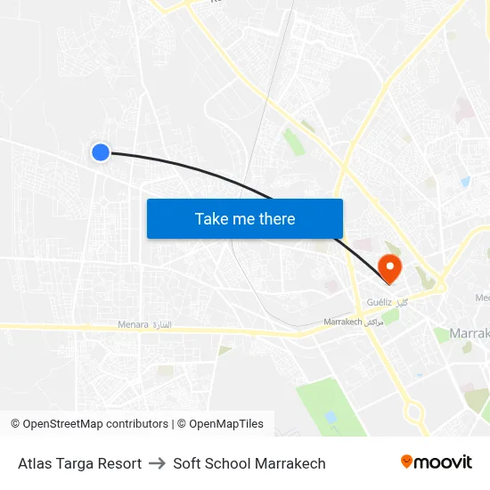 Atlas Targa Resort to Soft School Marrakech map