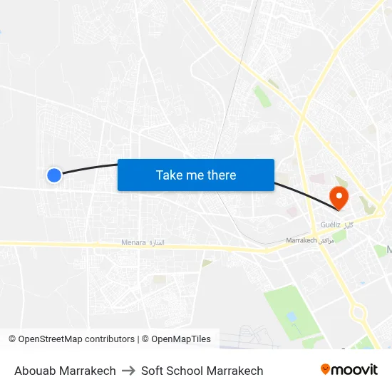 Abouab Marrakech to Soft School Marrakech map