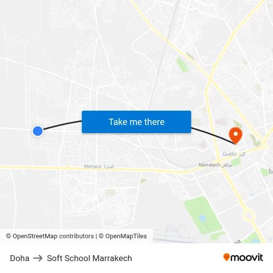 Doha to Soft School Marrakech map