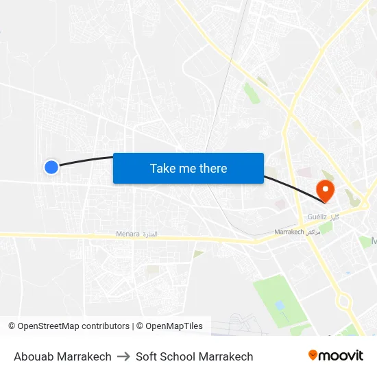 Abouab Marrakech to Soft School Marrakech map