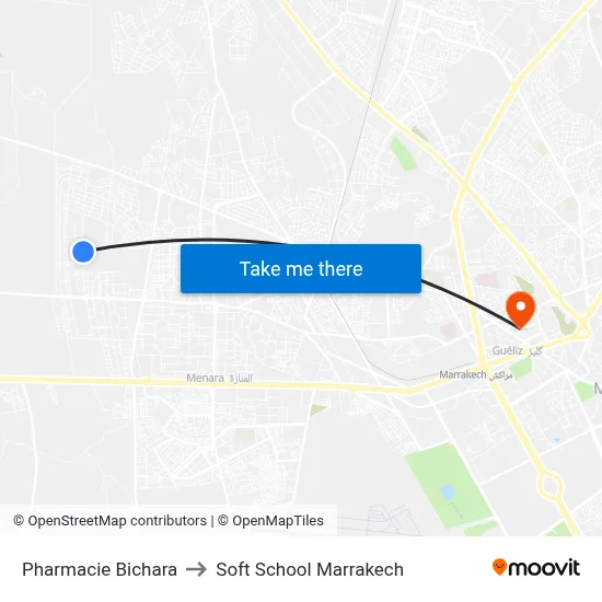 Bichara Pharmacy to Soft School Marrakech map