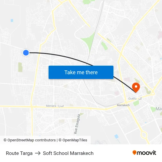 Route Targa to Soft School Marrakech map
