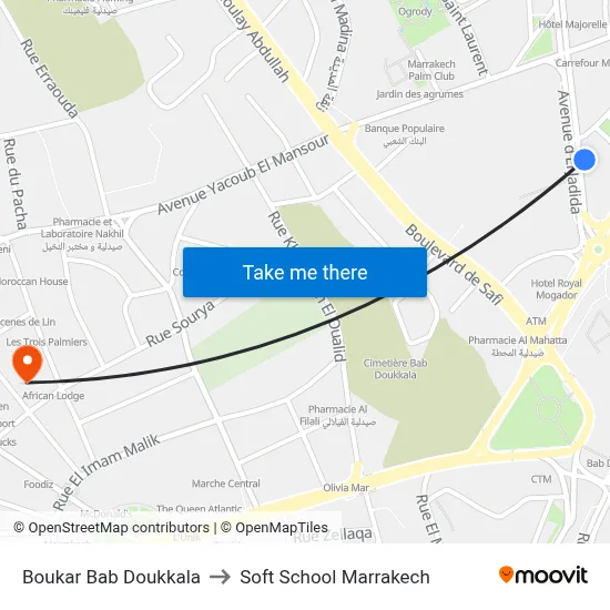 Boukar Bab Doukkala to Soft School Marrakech map