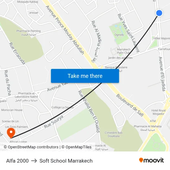 Alfa 2000 to Soft School Marrakech map