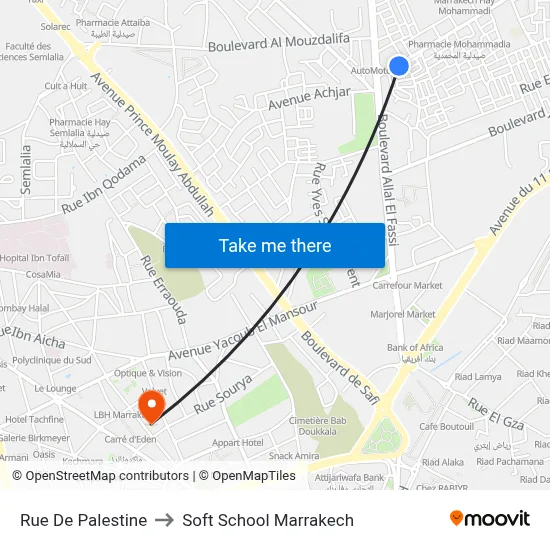 Rue De Palestine to Soft School Marrakech map