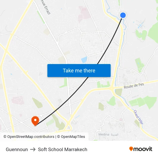 Guennoun to Soft School Marrakech map