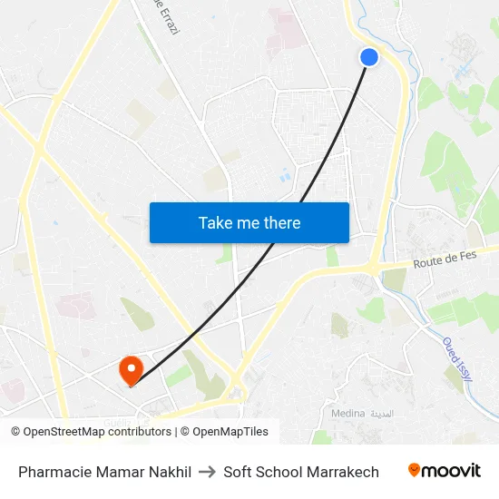 Pharmacie Mamar Nakhil to Soft School Marrakech map