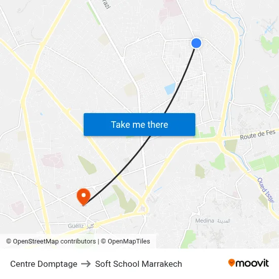Centre Domptage to Soft School Marrakech map