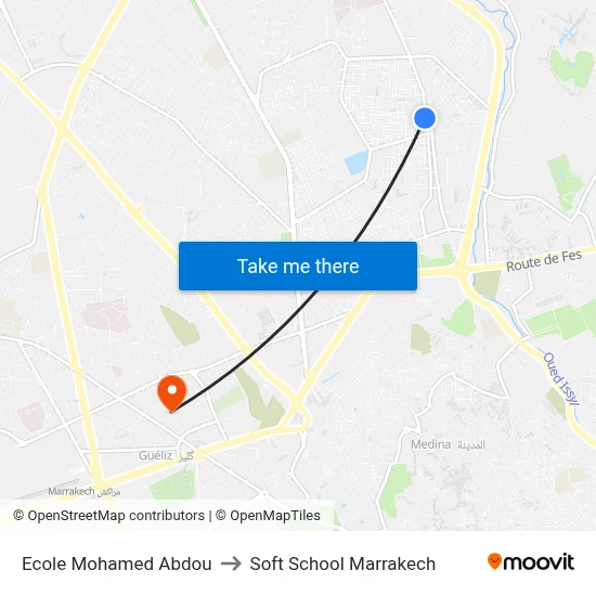 Ecole Mohamed Abdou to Soft School Marrakech map