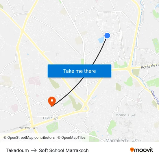 Takadoum to Soft School Marrakech map