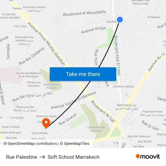Palestine Street to Soft School Marrakech map