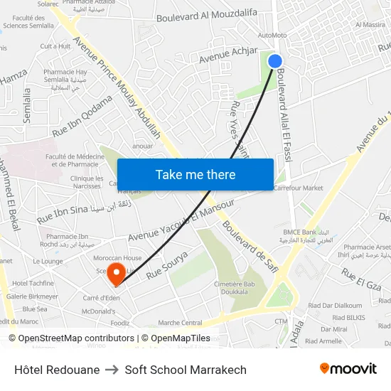 Hôtel Redouane to Soft School Marrakech map