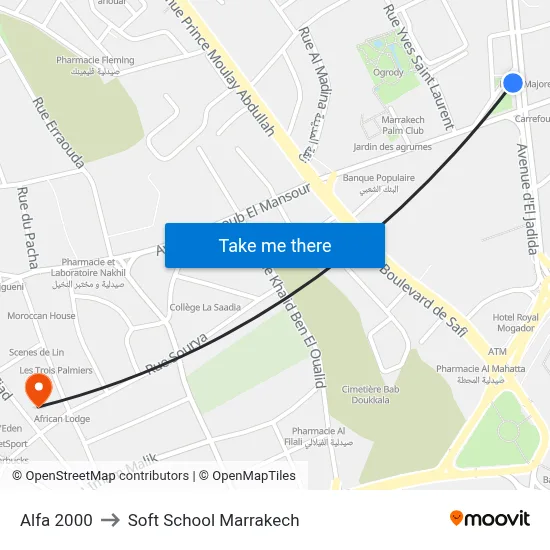 Alfa 2000 to Soft School Marrakech map