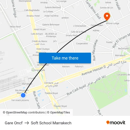 ONCF Station to Soft School Marrakech map
