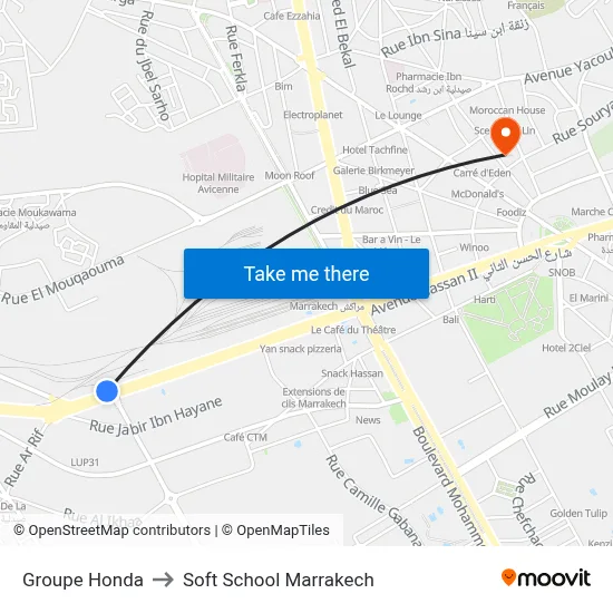 Honda Group to Soft School Marrakech map