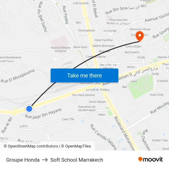 Groupe Honda to Soft School Marrakech map