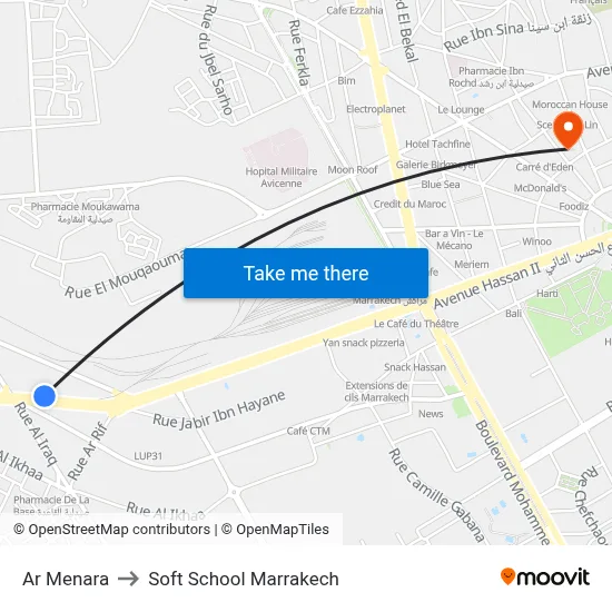 Ar Menara to Soft School Marrakech map